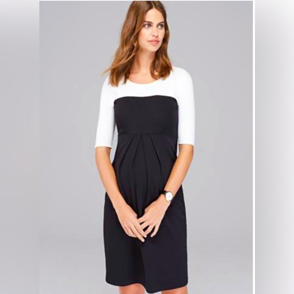 Isabella Oliver Black White‎ Colorblock Laela Fitted Maternity Dress Classic